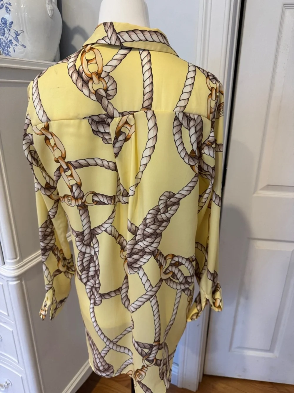 Zara Yellow Rope Print Button-Up Blouse